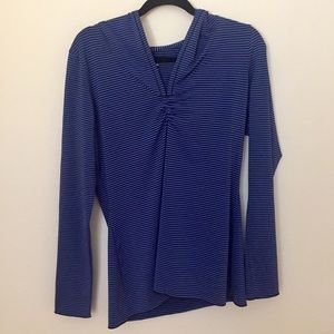 Prana yoga blue striped hooded top sz large